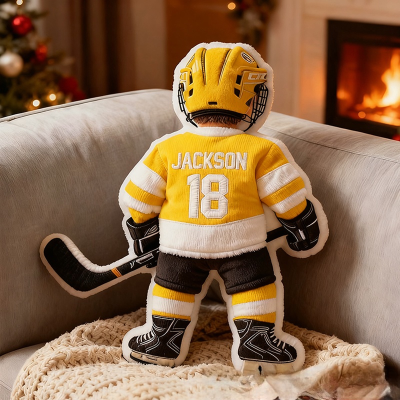 Personalized Graphic 3D Print Ice Hockey Player Pillow with Custom Name and Number Graphic 3D Print