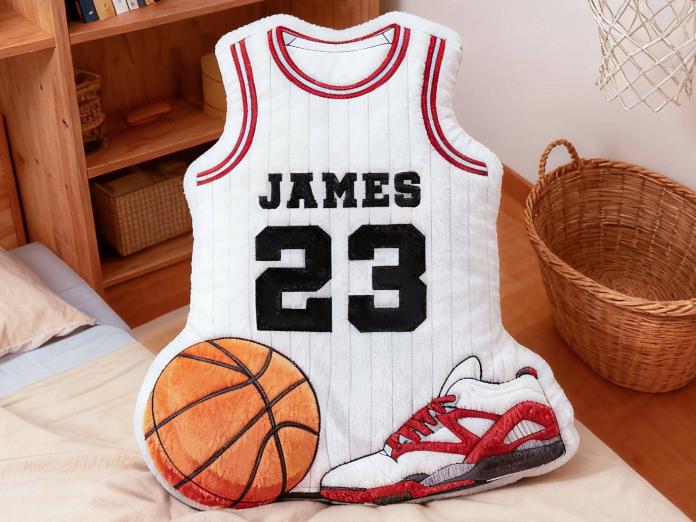 Personalized Basketball Jersey Shoes Pillow,Print Jersey Cushion,Gift For Jock,Basketball Lovers/Fans Gif