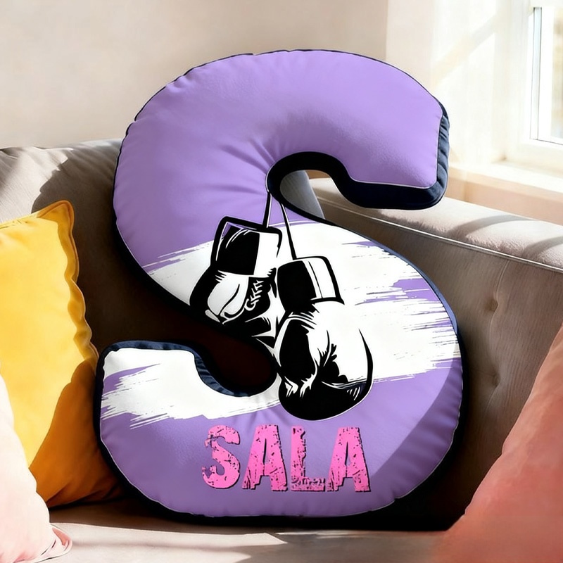 Personalized Letter Pillow Graphic 3D Print Multicolour Boxing Gloves Funny Letter Pillow Custom Name Pillow Comfortable Christmas Decor for Gym Lovers