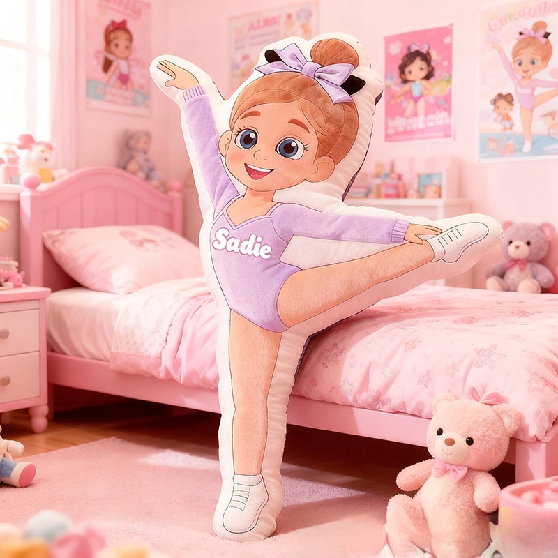 Personalized Gymnastics Pillow with Your Name Soft Stuffed Toy for Kids Unique Decorative Cushion for Girls' Room