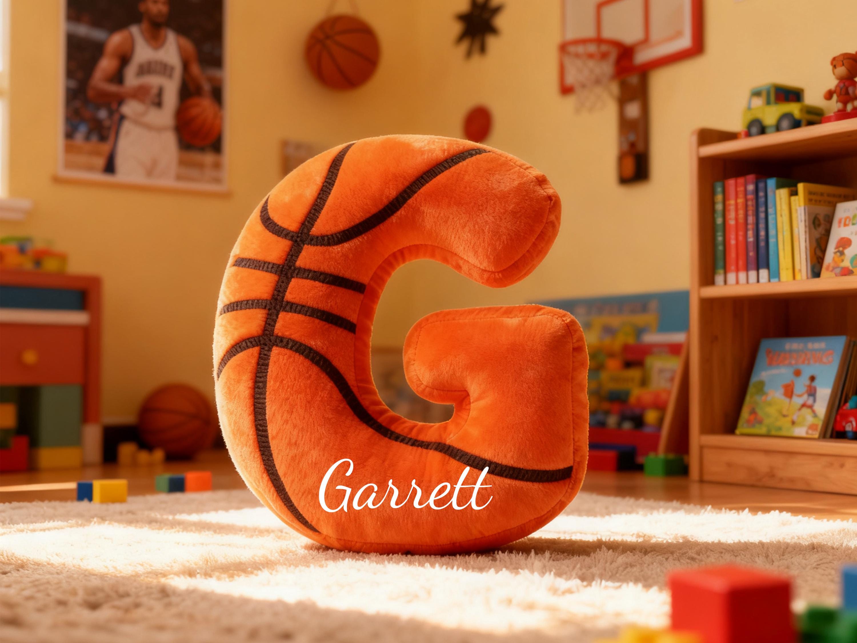 Personalized Kids Initial Basketball Pillow with Custom Name For Basketball Lover