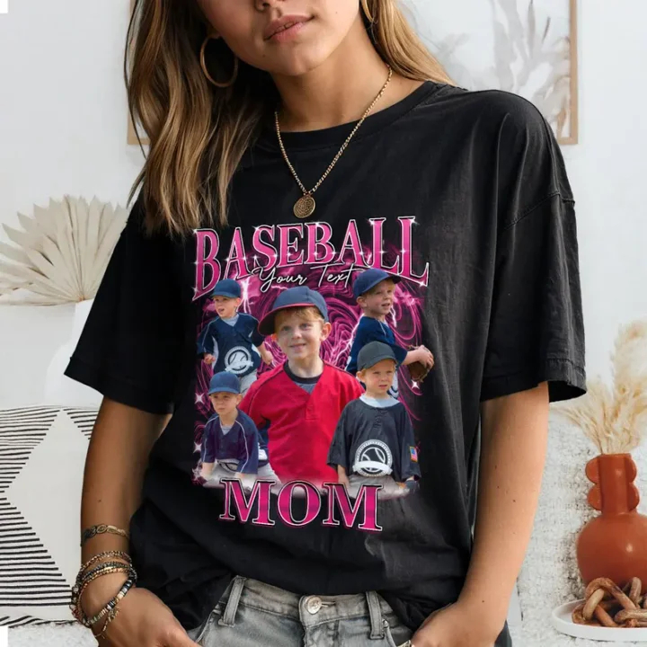 Custom Baseball Mom Shirts, Mothers Day Shirt, Bootleg Rap Tee, Custom Shirt With Faces On Them