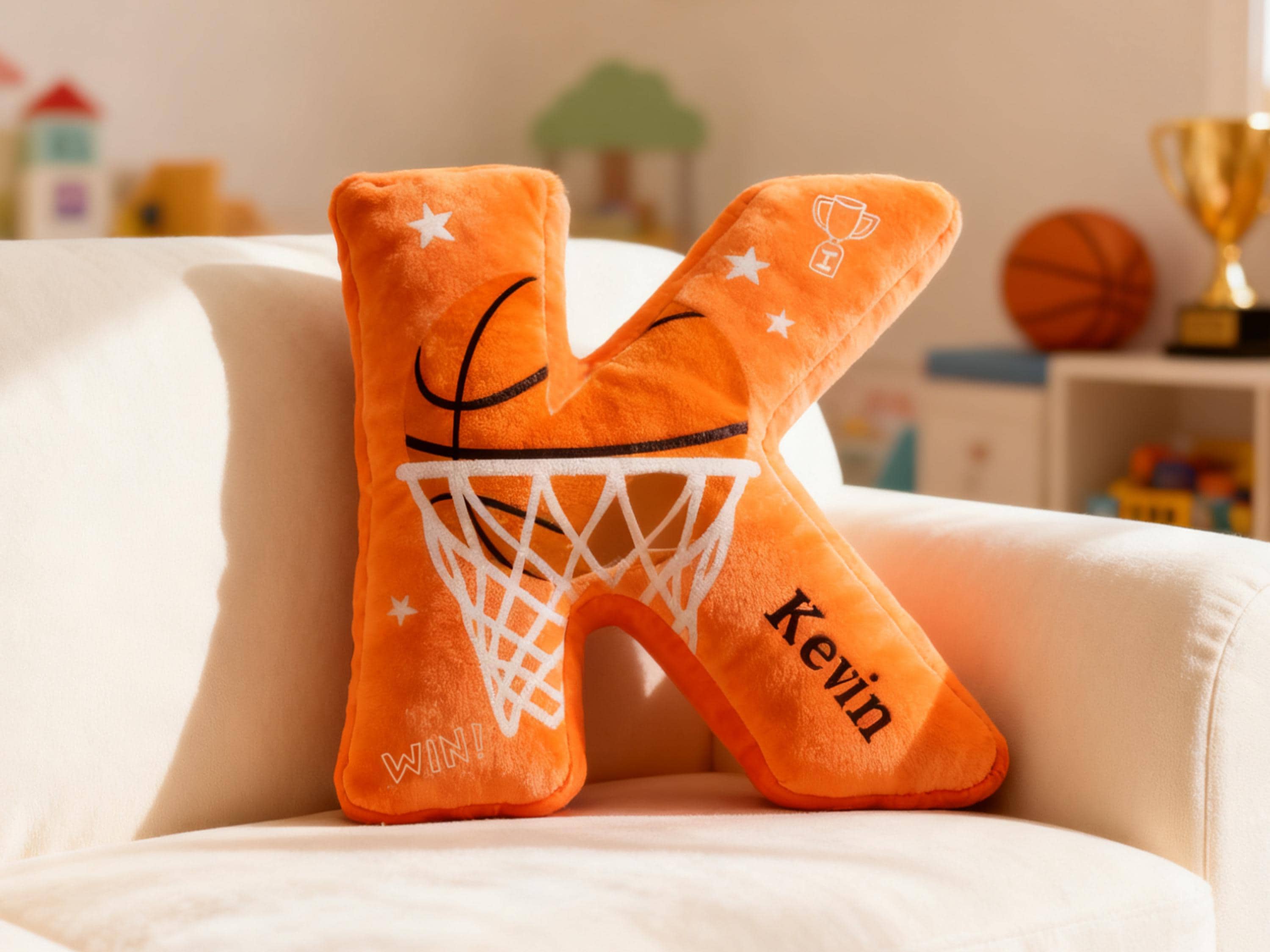 Personalized Initial Basketball Pillow,Custom Letter Shaped Decorations Pillow with Custom Name For Home Decor Gift