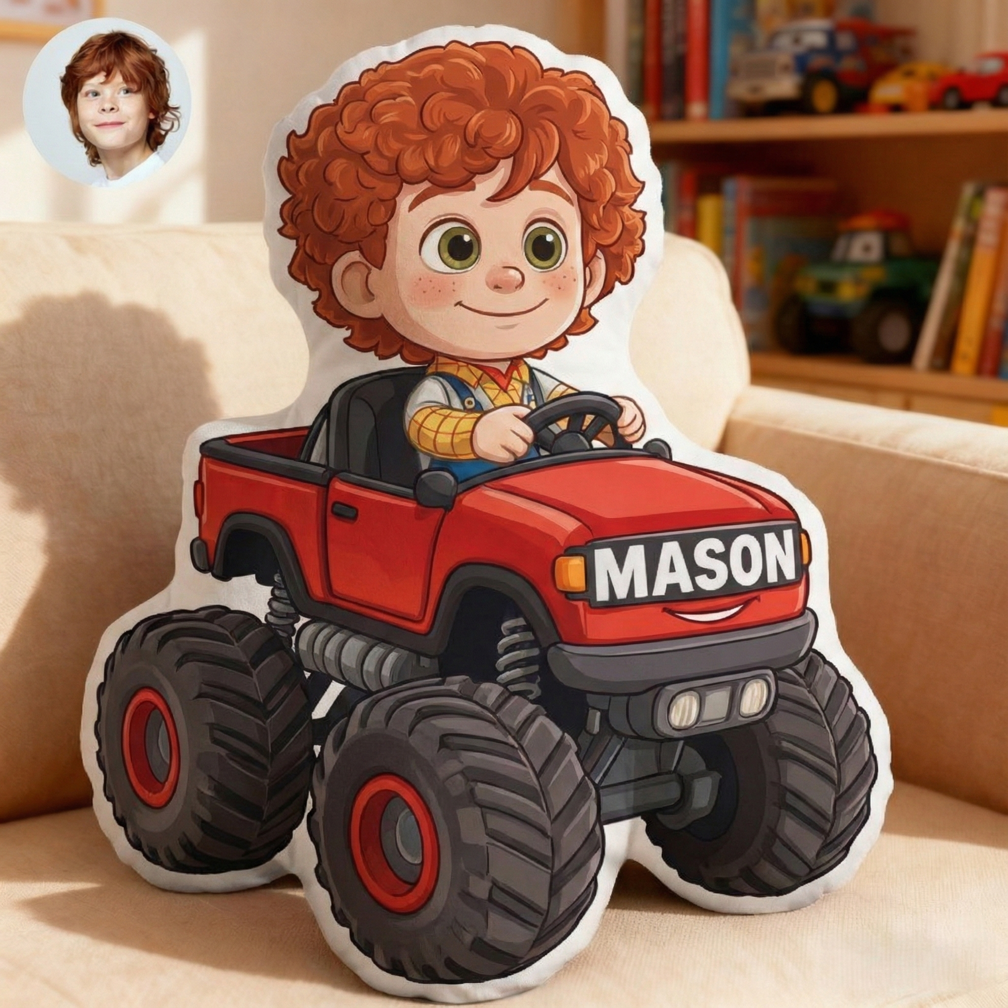 Personalized Kid 3D Truck Shaped Pillow, Customizable With Photos, Designed Specifically For Truck Enthusiasts