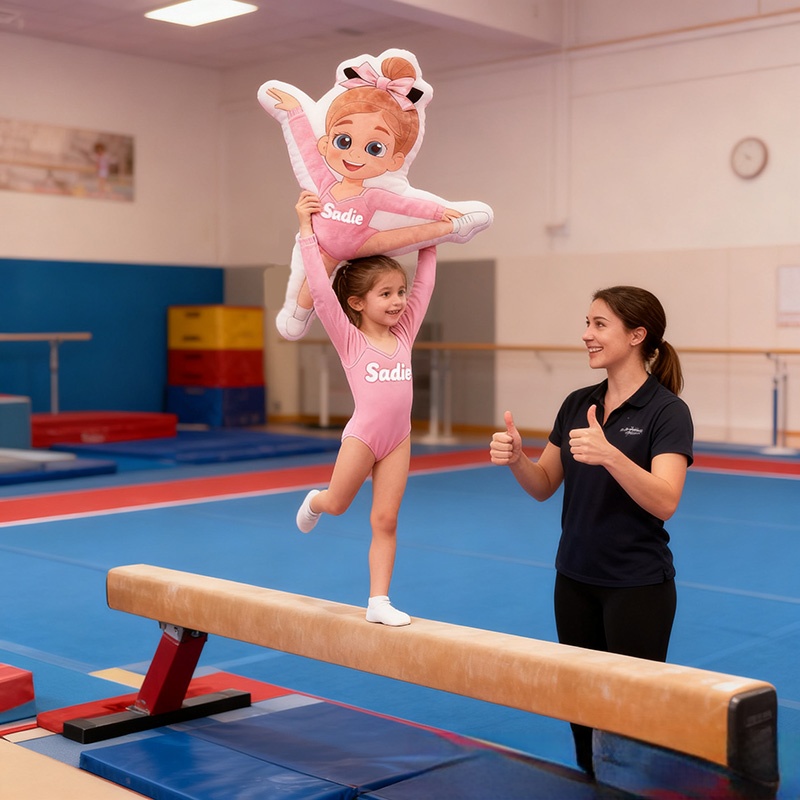 Personalized Gymnastics Pillow with Your Name Soft Stuffed Toy for Kids Unique Decorative Cushion for Girls' Room