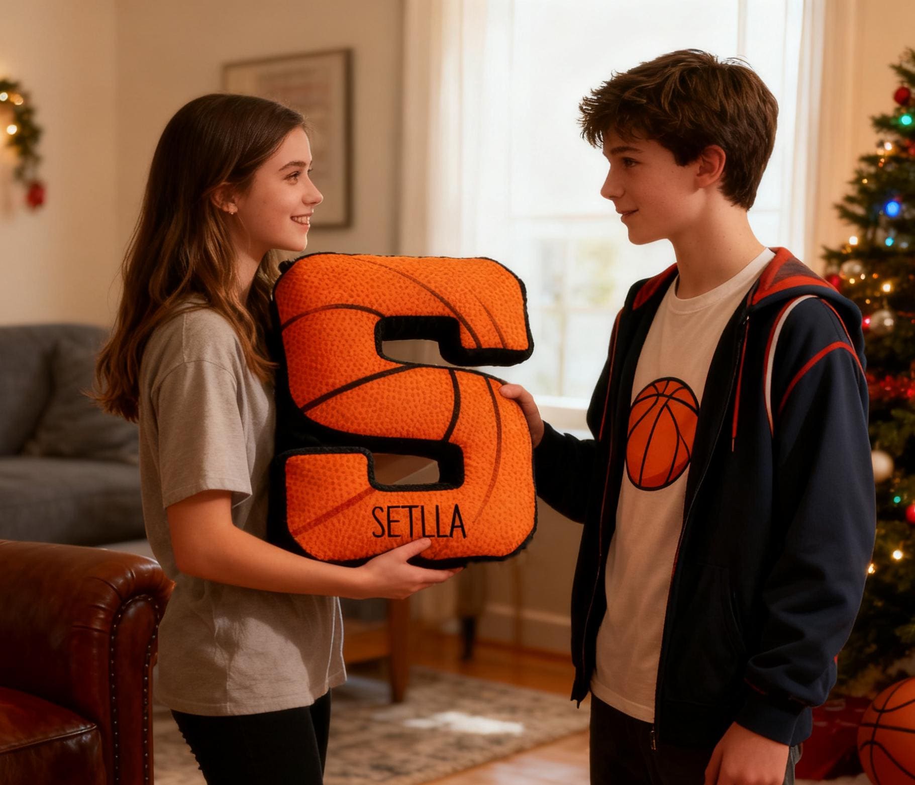 Personalized Initial Basketball Pillow with Custom Name For Basketball Lover Christmas Gifts