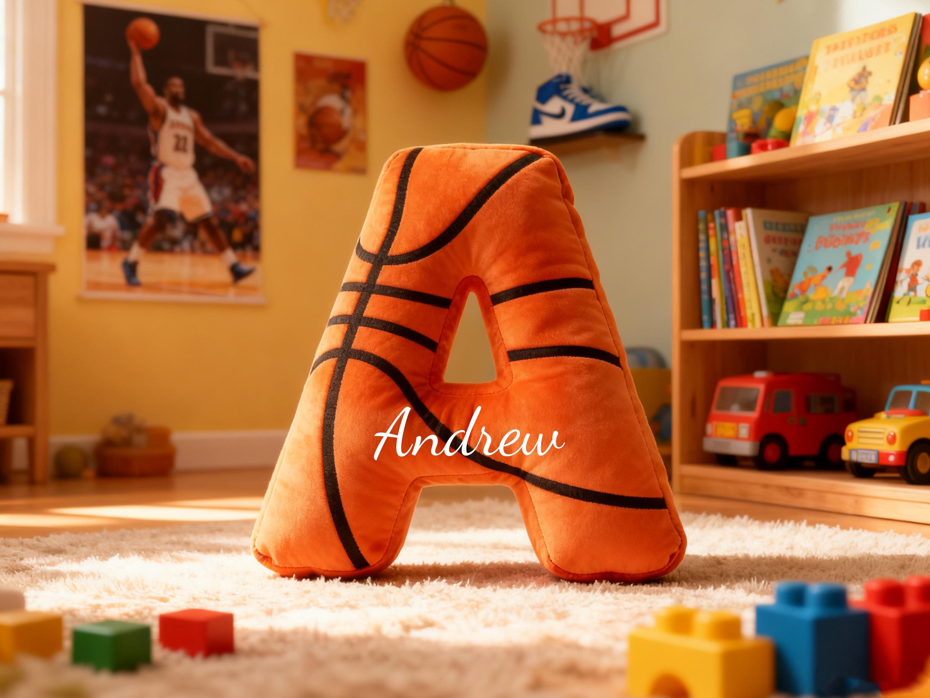 Personalized Kids Initial Basketball Pillow with Custom Name For Basketball Lover