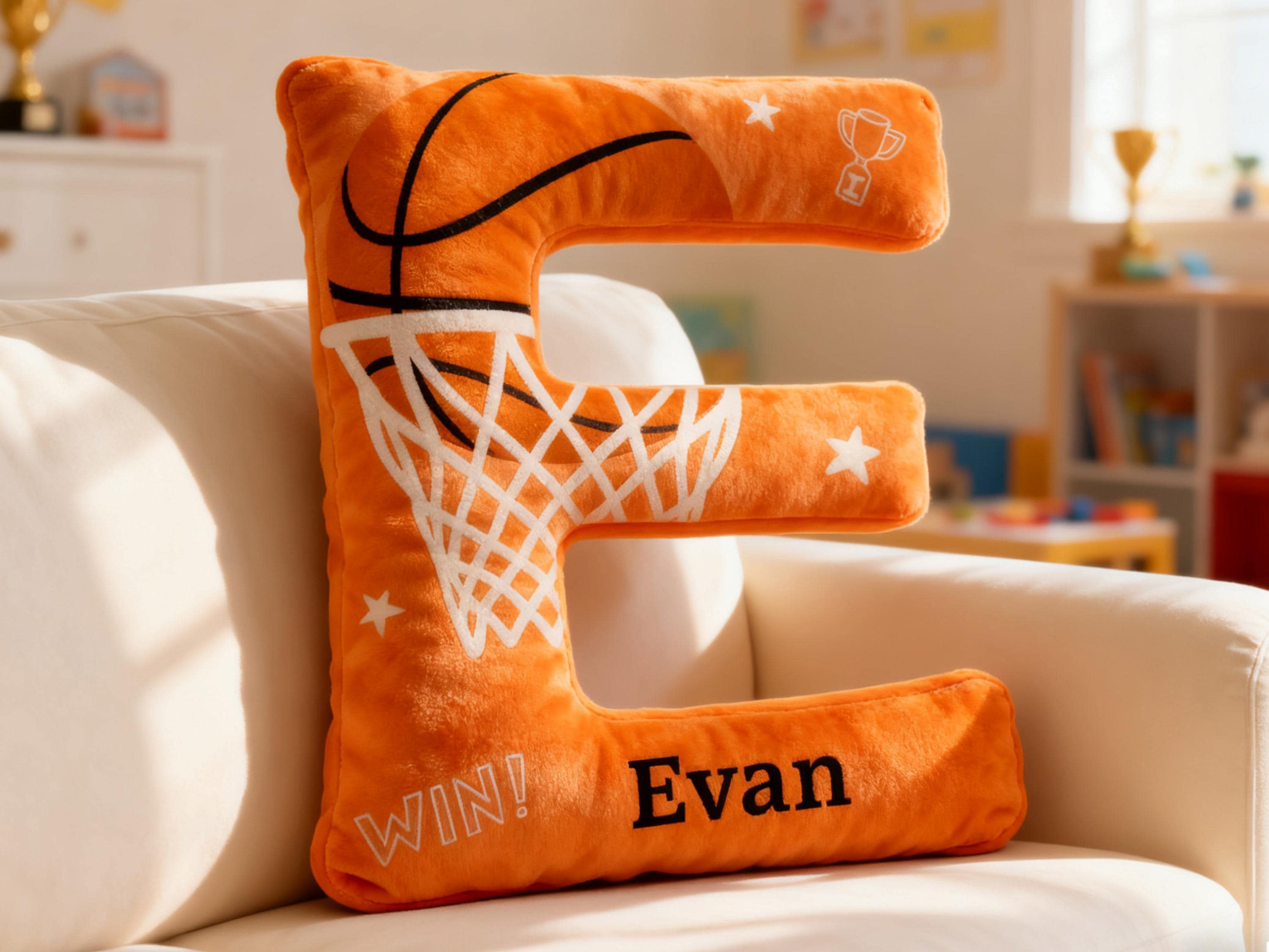 Personalized Initial Basketball Pillow,Custom Letter Shaped Decorations Pillow with Custom Name For Home Decor Gift