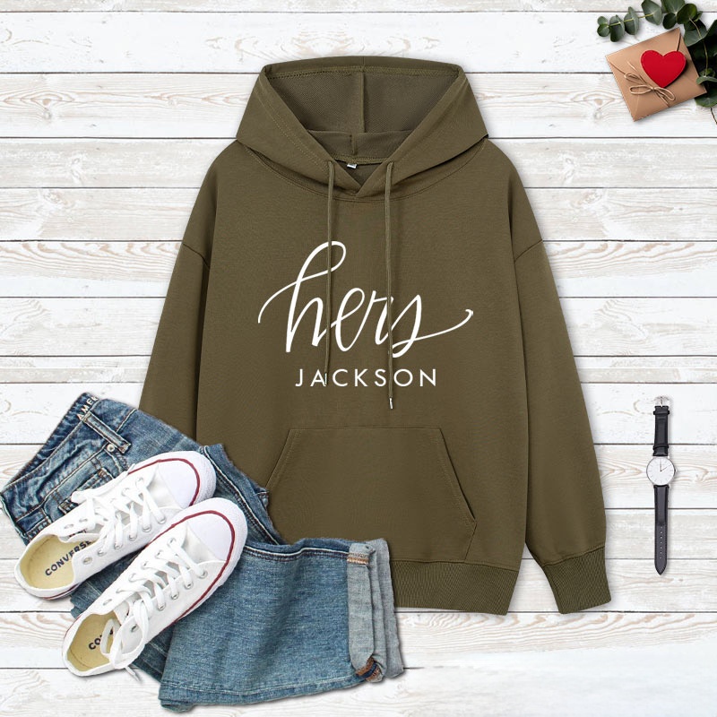Personalized Couple Hers and His Hoodie with Name Couple Valentine's Day Sweatshirt for Boyfriend Girlfriend Husband Wife
