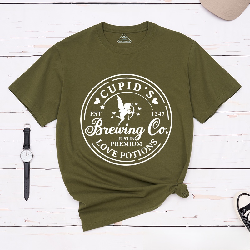 Personalized Couple Cupid’s Brewing Co. Love Potions Matching T-Shirt with Name Valentine's Day T-Shirt for Husband Wife Boyfriend Girlfriend Gift