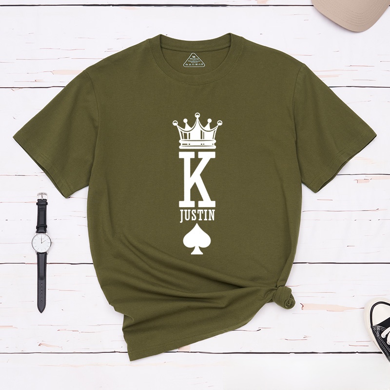 Personalized Minimalist Couple King and Queen with Crown Matching T-Shirt with Name Valentine's Day T-Shirt for Husband Wife Boyfriend Girlfriend Gift