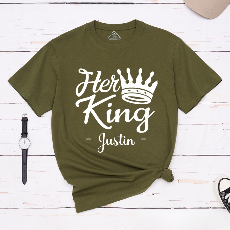 Personalized Couple Regal Her King and His Queen with Crown Matching T-Shirt Valentine's Day T-Shirt for Husband Wife Boyfriend Girlfriend Gift