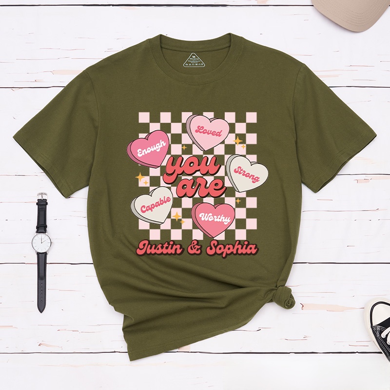 Personalized Couple Valentines Heart with Words Matching T-Shirt Valentine's Day Classic T-Shirt for Husband Wife Boyfriend Girlfriend Gift