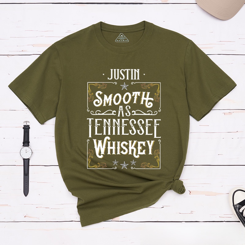Personalized Couple Vintage Smooth as Tennessee Whiskey T-Shirt Valentine's Day Classic Matching T-Shirt for Husband Wife Boyfriend Girlfriend Gift