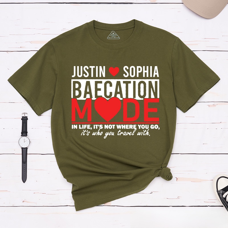 Personalized Couple Baecation Mode Matching T-Shirt Valentine's Day Classic T-Shirt for Husband Wife Boyfriend Girlfriend Gift for Wifey Hubby