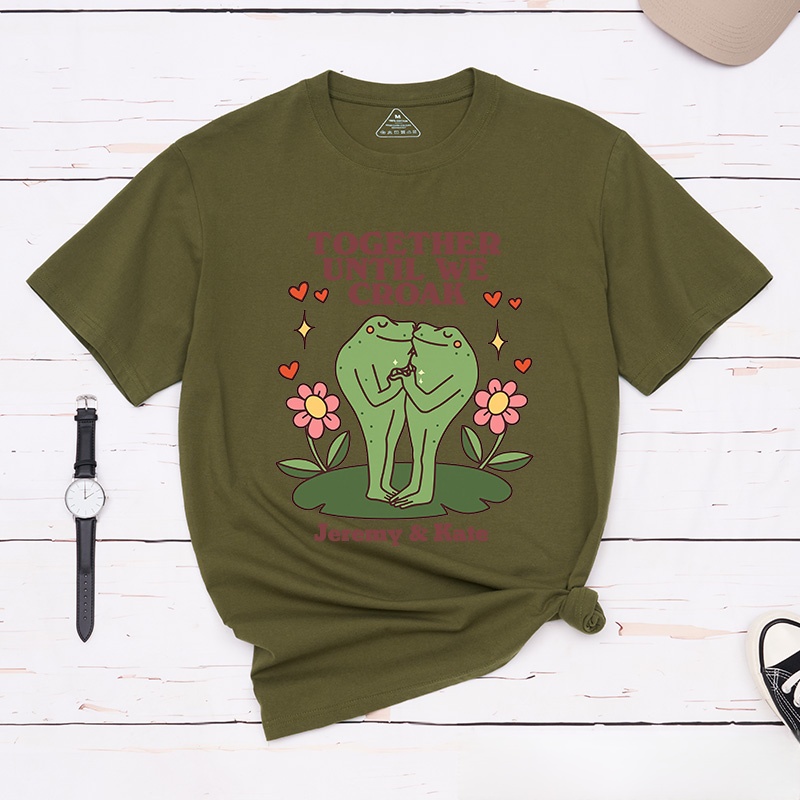 Personalized Couple Frog Together Until We Croak Matching T-Shirt with Name Valentine's Day Frog Kissing T-Shirt for Husband Wife Boyfriend Girlfriend