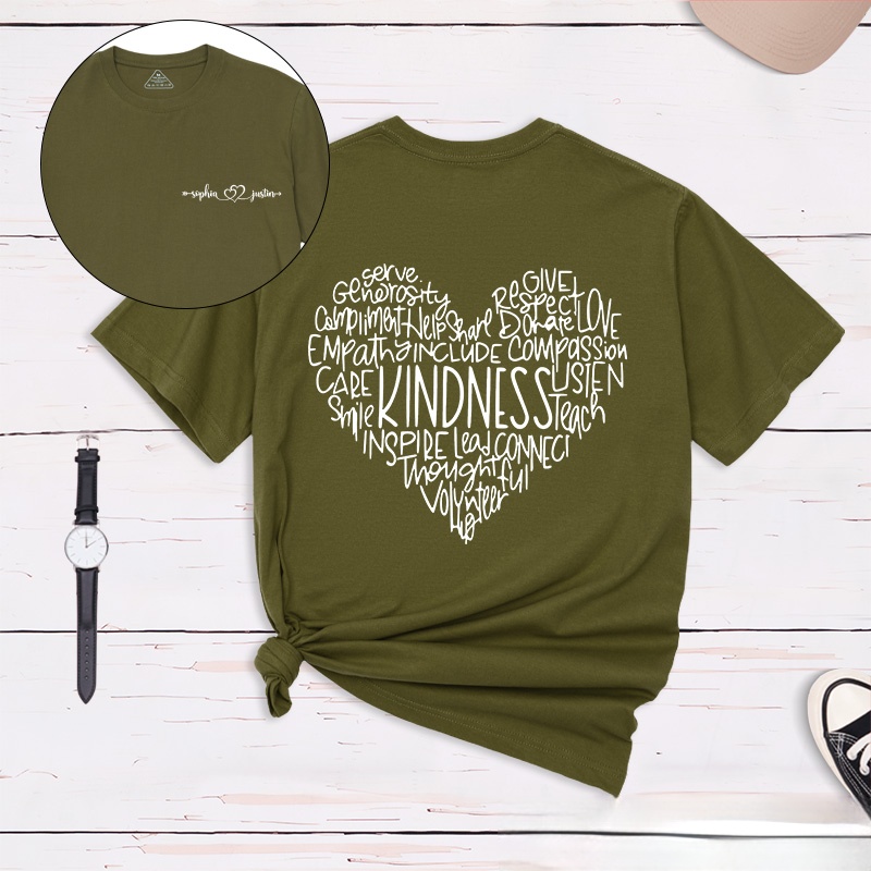 Personalized Couple Kindness and Love Matching T-Shirt Valentine's Day Heart-Shaped Word T-Shirt for Husband Wife Boyfriend Girlfriend Gift