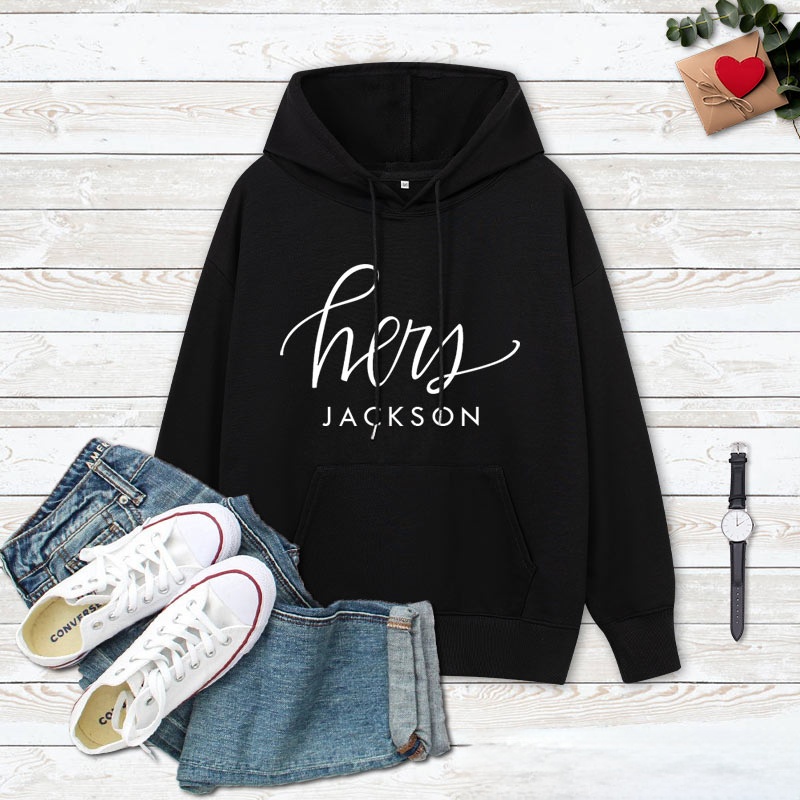 Personalized Couple Hers and His Hoodie with Name Couple Valentine's Day Sweatshirt for Boyfriend Girlfriend Husband Wife