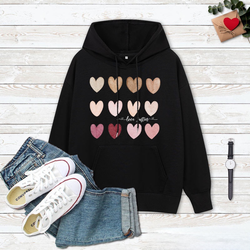 Personalized Couple Gradient of Heart Hoodie with Name Couple Valentine's Day Sweatshirt for Boyfriend Girlfriend Husband Wife