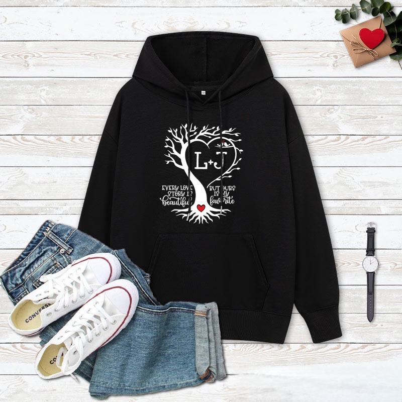 Personalized Couple Love Tree Valentine's Day Hoodie with Name Couple Sweatshirt for Boyfriend Girlfriend Husband Wife