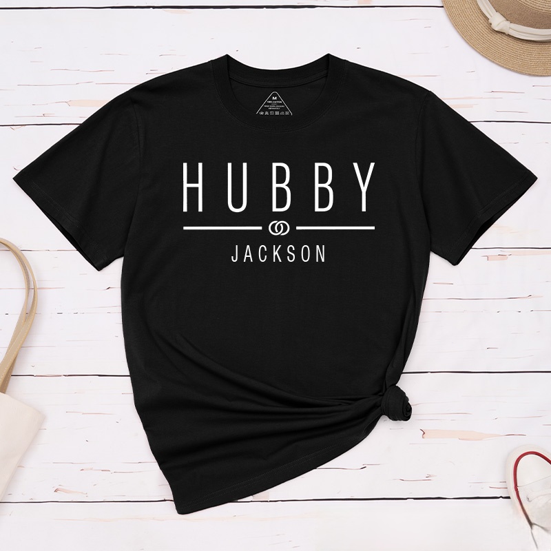 Personalized Couple Hubby and Wifey Matching T-Shirt with Name Valentine's Day T-Shirt for Husband Wife Boyfriend Girlfriend Gift