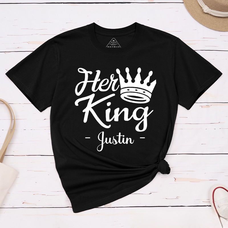 Personalized Couple Regal Her King and His Queen with Crown Matching T-Shirt Valentine's Day T-Shirt for Husband Wife Boyfriend Girlfriend Gift