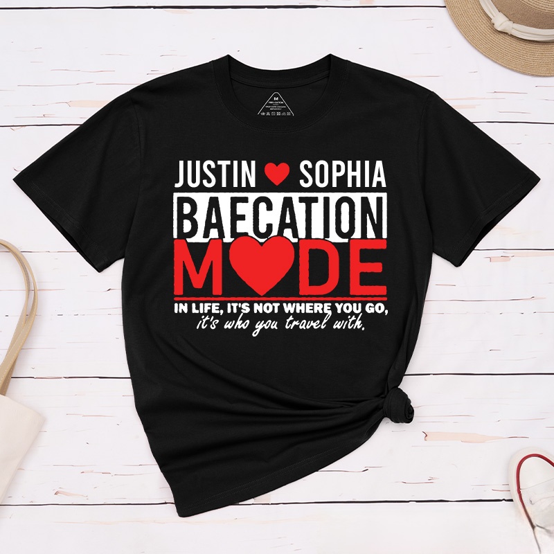 Personalized Couple Baecation Mode Matching T-Shirt Valentine's Day Classic T-Shirt for Husband Wife Boyfriend Girlfriend Gift for Wifey Hubby