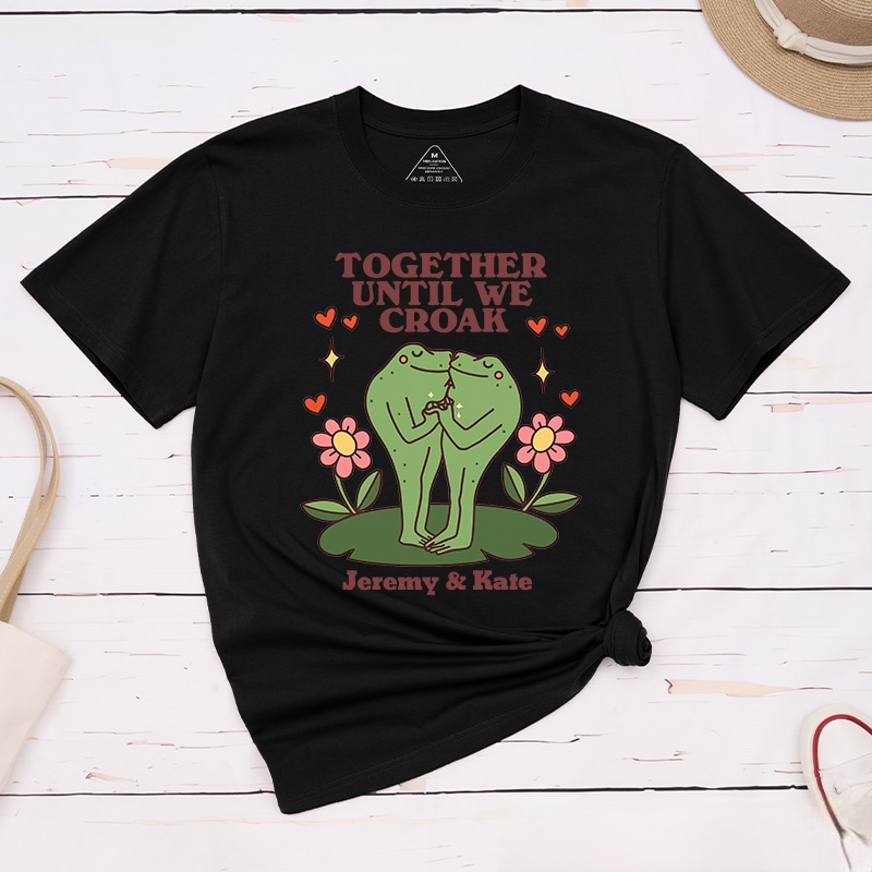Personalized Couple Frog Together Until We Croak Matching T-Shirt with Name Valentine's Day Frog Kissing T-Shirt for Husband Wife Boyfriend Girlfriend