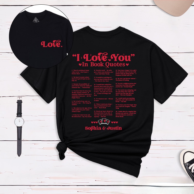 Personalized Couple I Love You in Book Quotes Matching T-Shirt Valentine's Day T-Shirt for Husband Wife Boyfriend Girlfriend Gift for Hubby Wifey