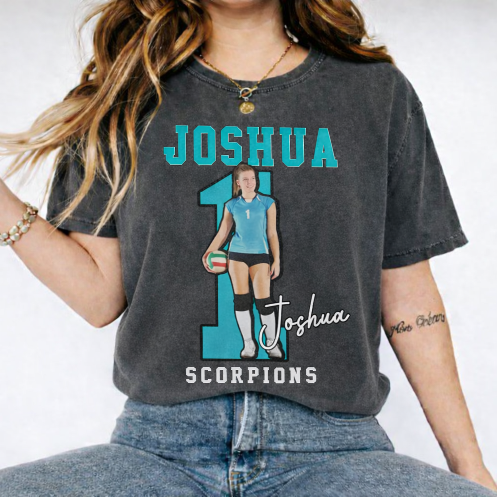 Personalized Volleyball Pattern Unisex Fit Washed T-Shirt  – Custom Name & Number Game Day Tee