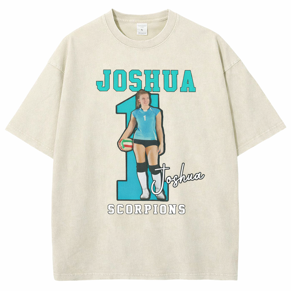 Personalized Volleyball Pattern Unisex Fit Washed T-Shirt  – Custom Name & Number Game Day Tee