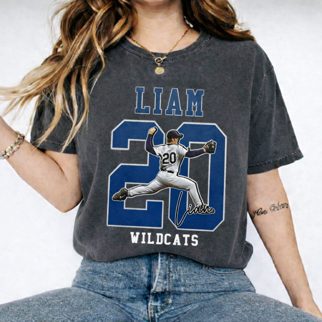 Personalized Baseball Pattern Unisex Fit Washed T-Shirt  – Custom Name & Number Game Day Tee