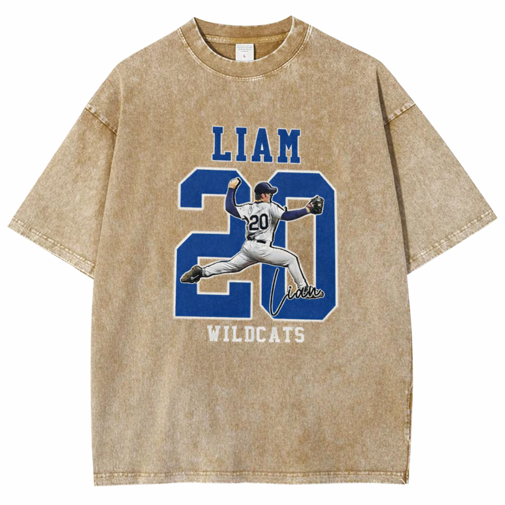 Personalized Baseball Pattern Unisex Fit Washed T-Shirt  – Custom Name & Number Game Day Tee