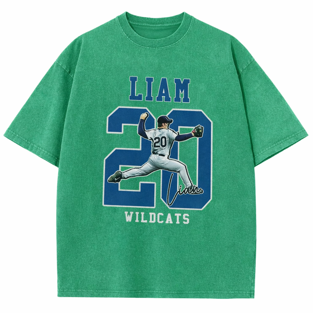 Personalized Baseball Pattern Unisex Fit Washed T-Shirt  – Custom Name & Number Game Day Tee