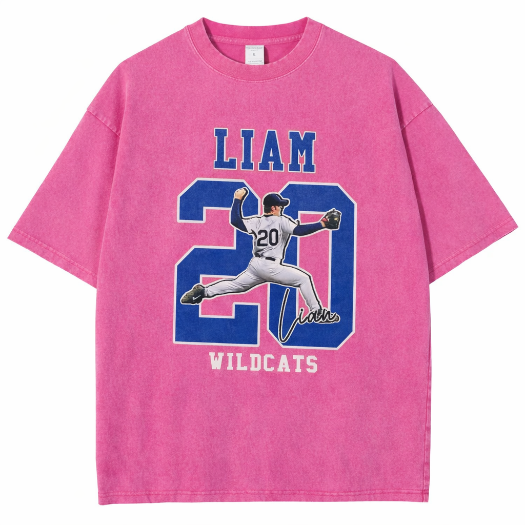 Personalized Baseball Pattern Unisex Fit Washed T-Shirt  – Custom Name & Number Game Day Tee