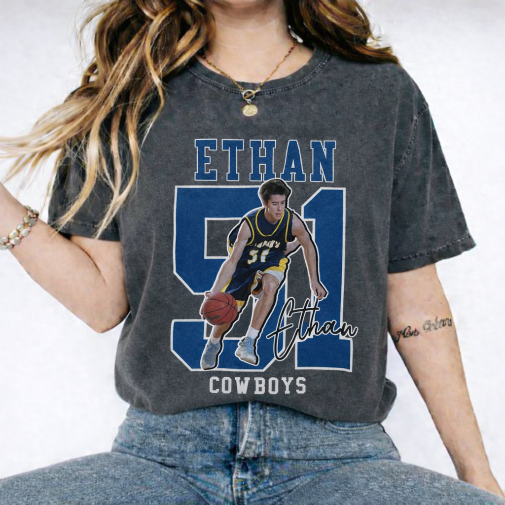 Personalized Basketball Pattern Unisex Fit Washed T-Shirt  – Custom Name & Number Game Day Tee
