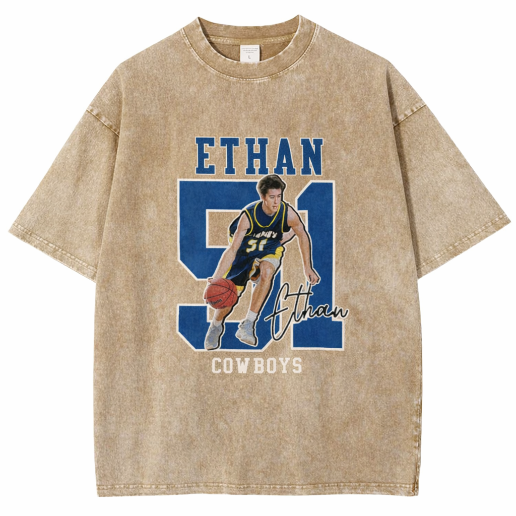 Personalized Basketball Pattern Unisex Fit Washed T-Shirt  – Custom Name & Number Game Day Tee