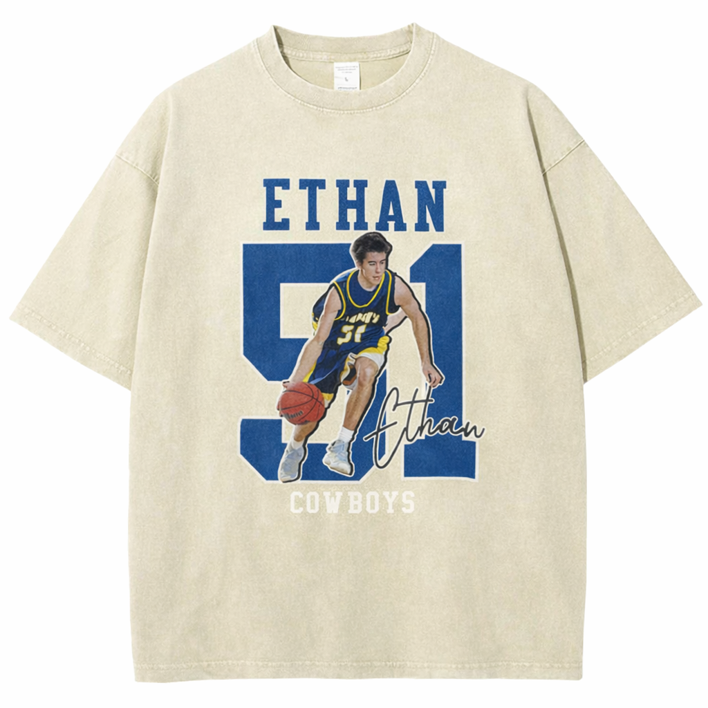 Personalized Basketball Pattern Unisex Fit Washed T-Shirt  – Custom Name & Number Game Day Tee