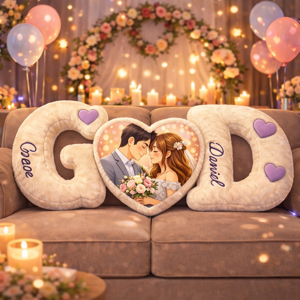 Personalized Couple's Letter Pillow Sets with Photo for Valentine's Day Gifts