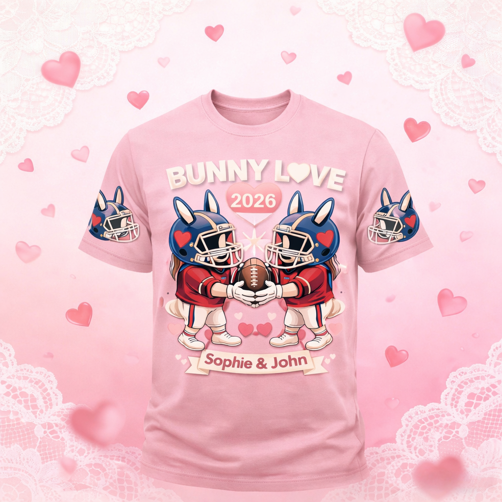 Custom Bunny Love T-Shirt – Personalized Unisex Gift with Names