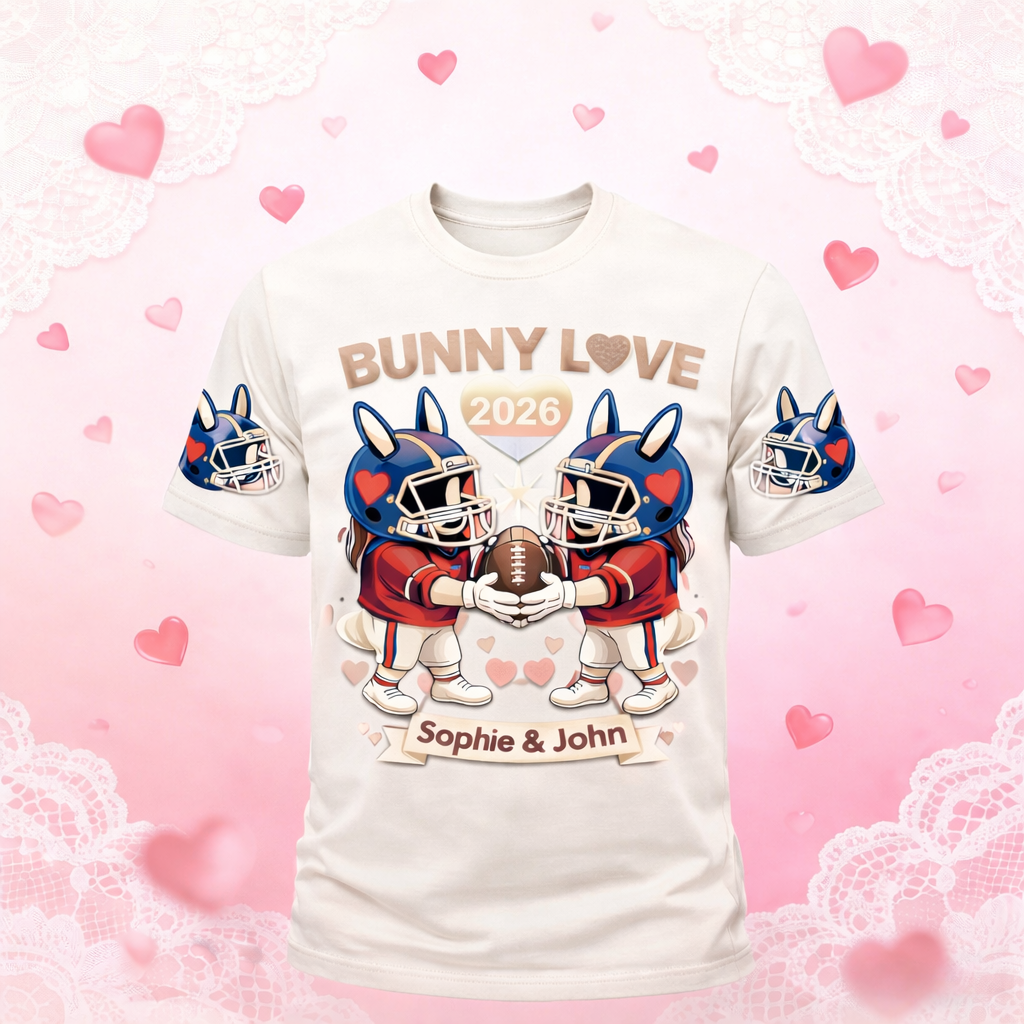 Custom Bunny Love T-Shirt – Personalized Unisex Gift with Names