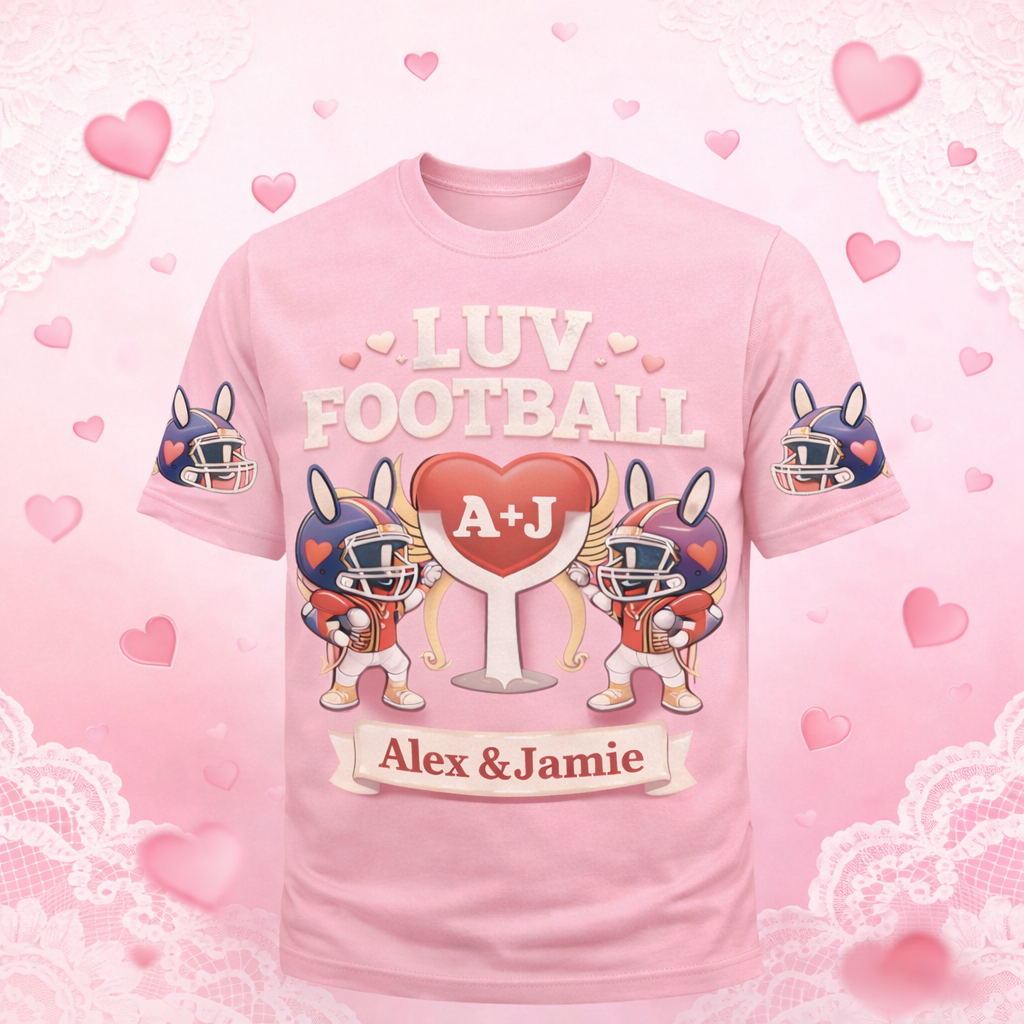 Personalized Bunny Love Football T-Shirt – Custom Names & Year Gift for Couples