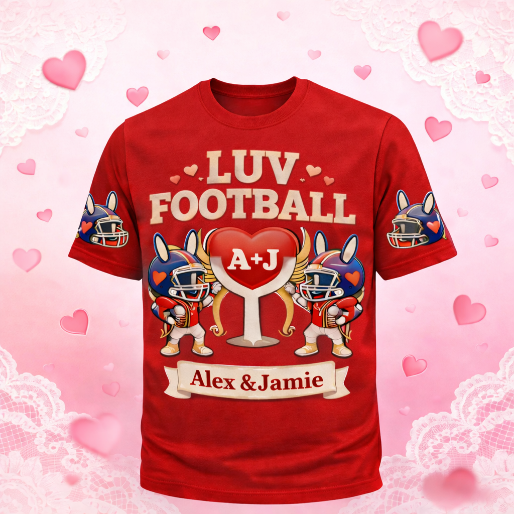 Personalized Bunny Love Football T-Shirt – Custom Names & Year Gift for Couples
