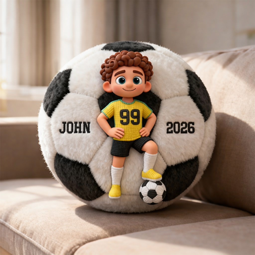 Personalized Soccer Player Pillow with Custom Name and Jersey Number