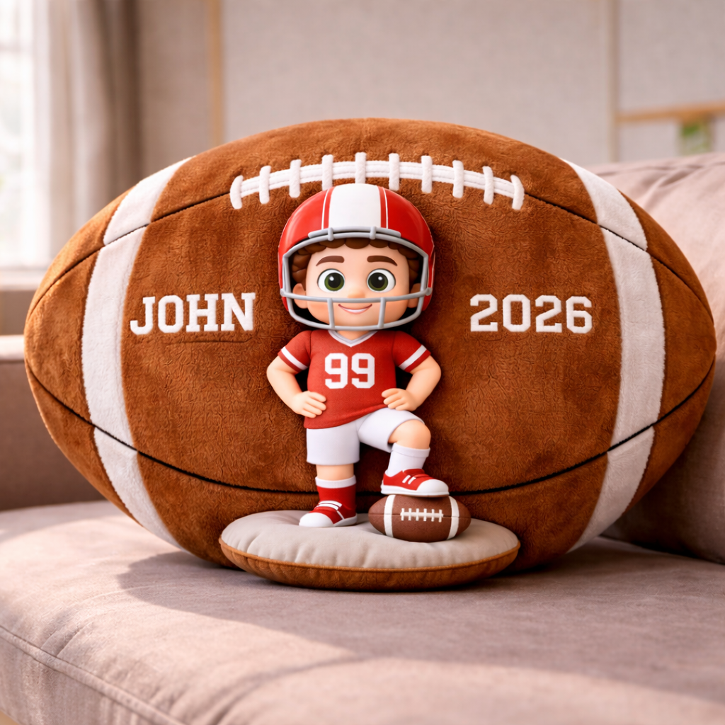 Personalized Football Photo Printed Pillow With Name and Number For Kids 