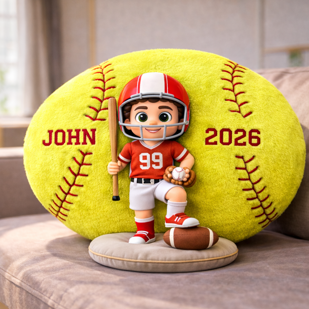 Personalized Softball Photo Printed Pillow With Name and Number For Kids 