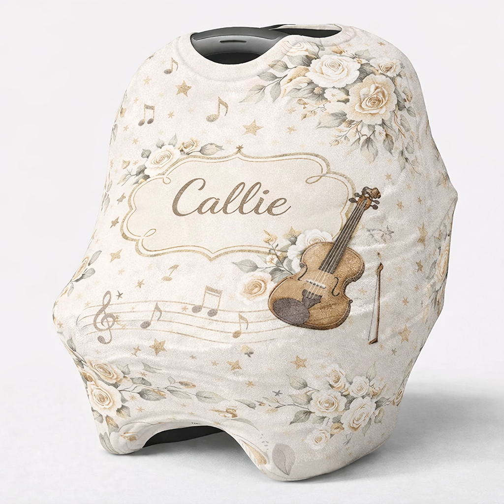 Personalized Baby Violin & Vintage Floral Music Theme Car Seat Cover with Name