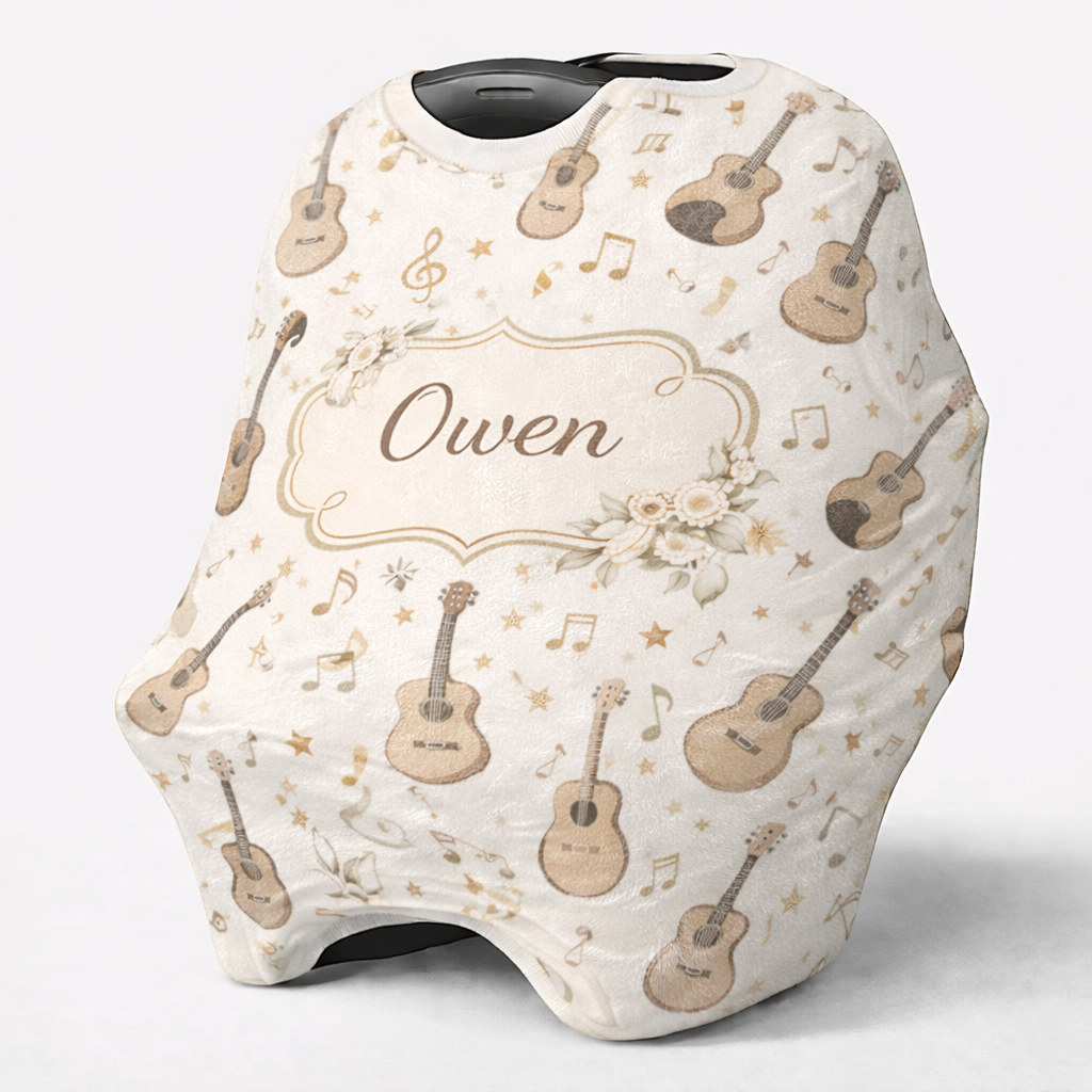Personalized Baby Guitar & Musical Notes Theme Vintage Floral Car Seat Cover with Name