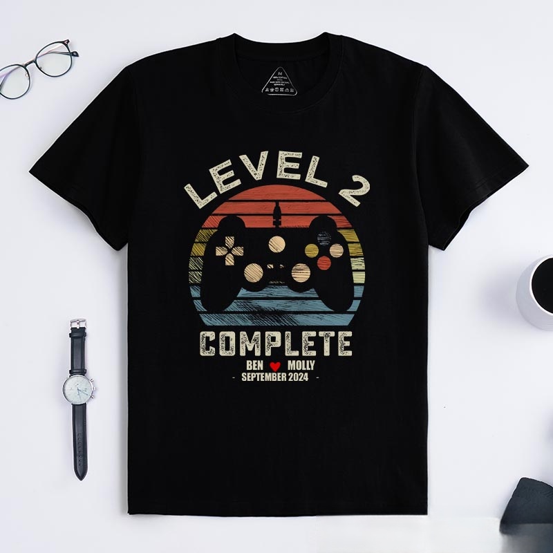 Personalized Level up Anniversary Game Couple Classic T-Shirts Anniversary Video Game Tshirt Geek Gaming Nerd Shirt