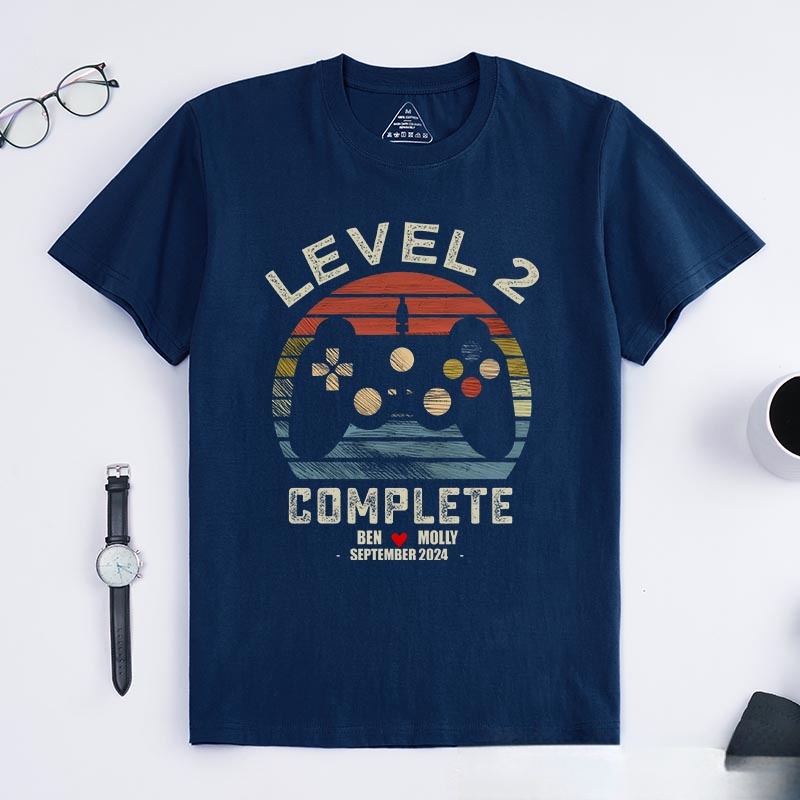 Personalized Level up Anniversary Game Couple Classic T-Shirts Anniversary Video Game Tshirt Geek Gaming Nerd Shirt